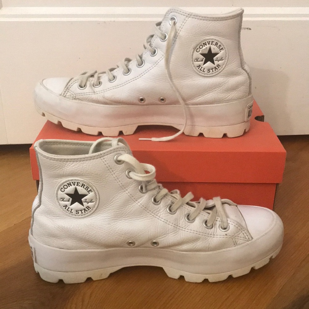 Converse All Star Lugged White Leather Platforms